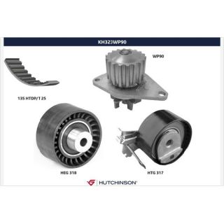 Vandens siurblio ir paskirstymo diržo komplektas HUTCHINSON KH 323WP90