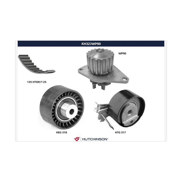 Vandens siurblio ir paskirstymo diržo komplektas HUTCHINSON KH 323WP90