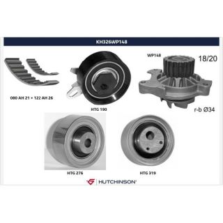 Vandens siurblio ir paskirstymo diržo komplektas HUTCHINSON KH 326WP148