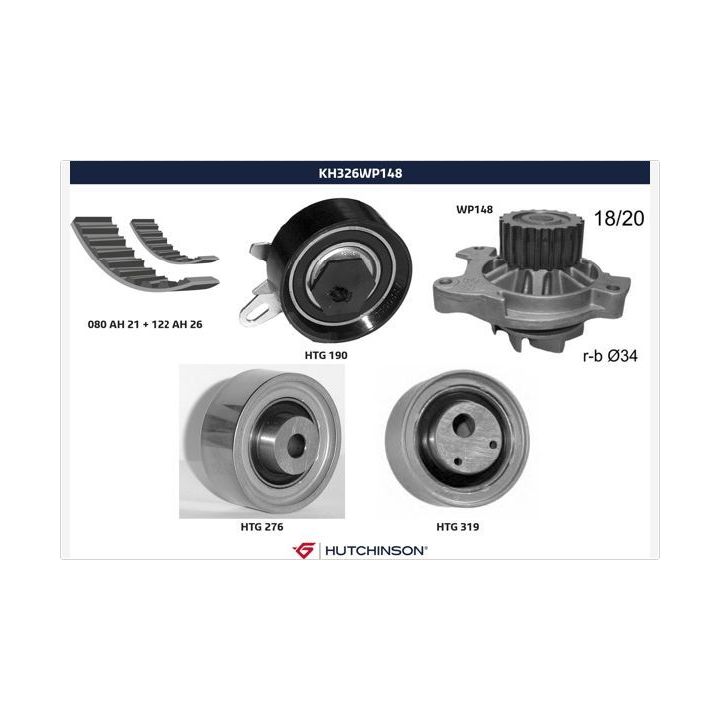 Vandens siurblio ir paskirstymo diržo komplektas HUTCHINSON KH 326WP148