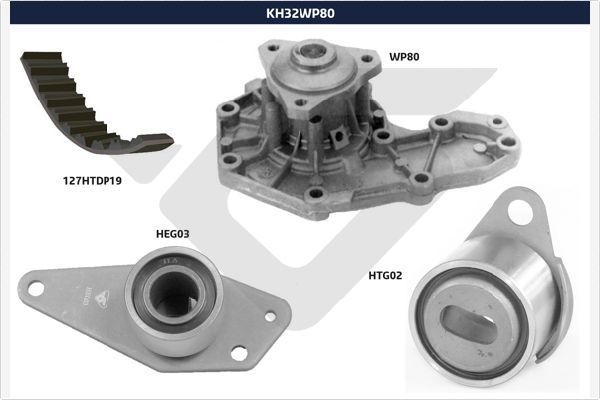 Vandens siurblio ir paskirstymo diržo komplektas HUTCHINSON KH 32WP80