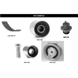 Vandens siurblio ir paskirstymo diržo komplektas HUTCHINSON KH 333WP135