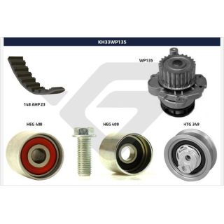 Vandens siurblio ir paskirstymo diržo komplektas HUTCHINSON KH 33WP135