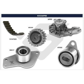 Vandens siurblio ir paskirstymo diržo komplektas HUTCHINSON KH 33WP80