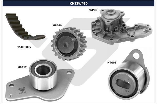 Vandens siurblio ir paskirstymo diržo komplektas HUTCHINSON KH 33WP80