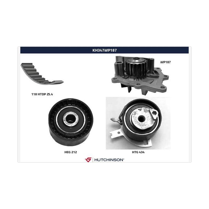 Vandens siurblio ir paskirstymo diržo komplektas HUTCHINSON KH 347WP187