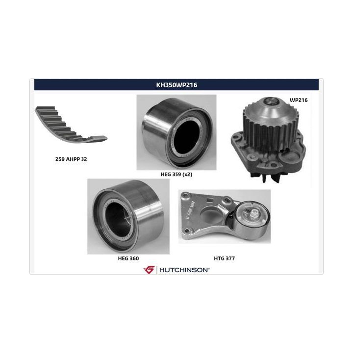 Vandens siurblio ir paskirstymo diržo komplektas HUTCHINSON KH 350WP216