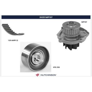 Vandens siurblio ir paskirstymo diržo komplektas HUTCHINSON KH 351WP107