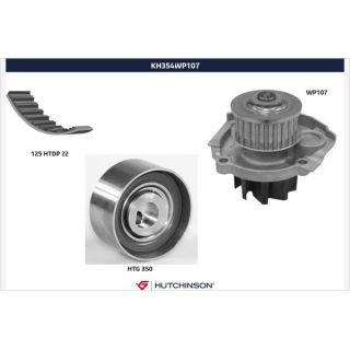 Vandens siurblio ir paskirstymo diržo komplektas HUTCHINSON KH 354WP107