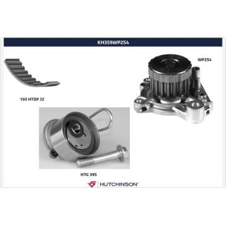 Vandens siurblio ir paskirstymo diržo komplektas HUTCHINSON KH 359WP254