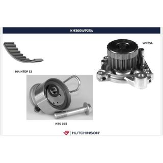 Vandens siurblio ir paskirstymo diržo komplektas HUTCHINSON KH 360WP254