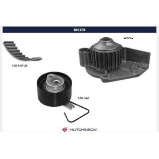 Vandens siurblio ir paskirstymo diržo komplektas HUTCHINSON KH 379WP274