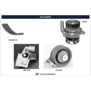 Vandens siurblio ir paskirstymo diržo komplektas HUTCHINSON KH 418WP51