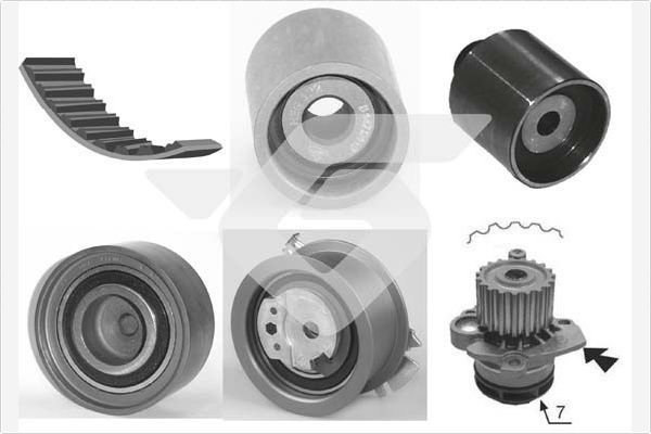 Vandens siurblio ir paskirstymo diržo komplektas HUTCHINSON KH 421WP67
