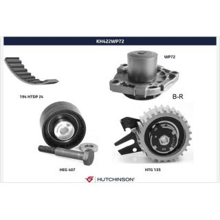 Vandens siurblio ir paskirstymo diržo komplektas HUTCHINSON KH 422WP72