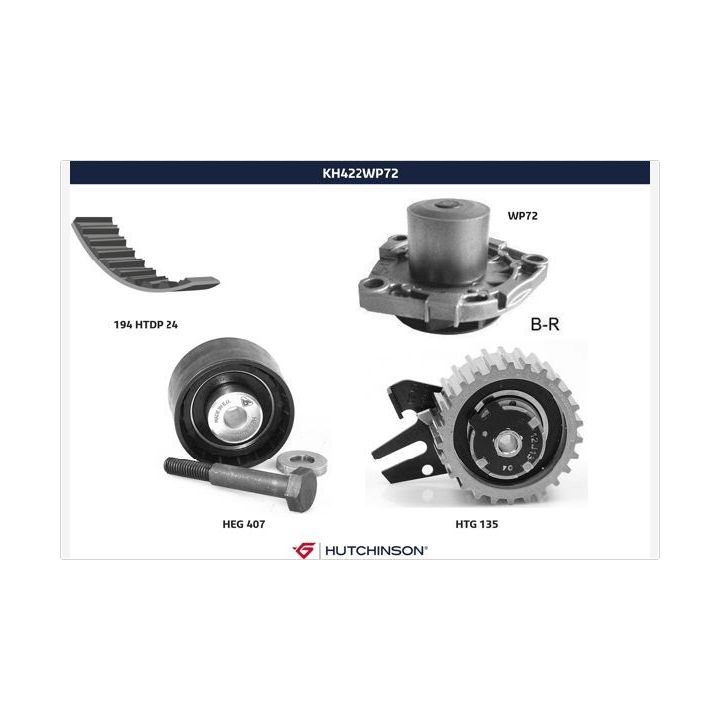 Vandens siurblio ir paskirstymo diržo komplektas HUTCHINSON KH 422WP72