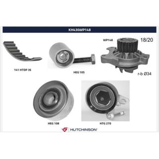 Vandens siurblio ir paskirstymo diržo komplektas HUTCHINSON KH 430WP148