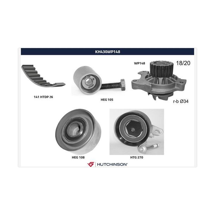 Vandens siurblio ir paskirstymo diržo komplektas HUTCHINSON KH 430WP148