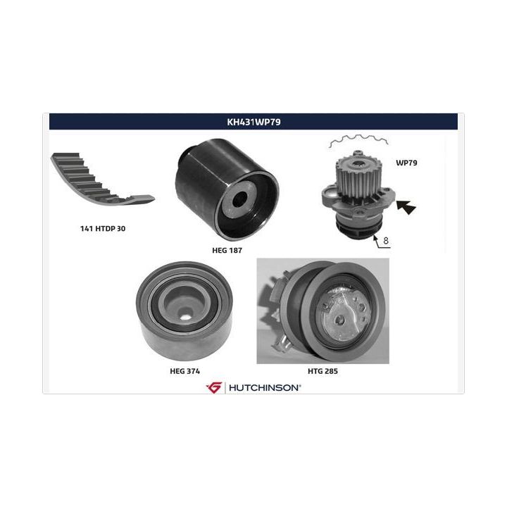 Vandens siurblio ir paskirstymo diržo komplektas HUTCHINSON KH 431WP79