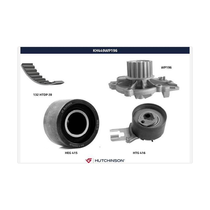 Vandens siurblio ir paskirstymo diržo komplektas HUTCHINSON KH 449WP196