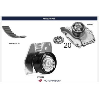 Vandens siurblio ir paskirstymo diržo komplektas HUTCHINSON KH 453WP367