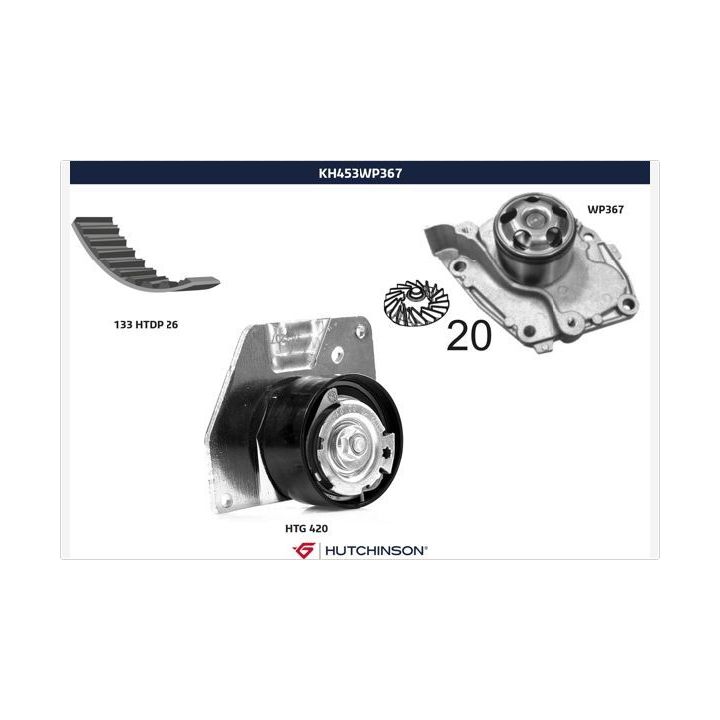 Vandens siurblio ir paskirstymo diržo komplektas HUTCHINSON KH 453WP367