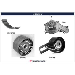 Vandens siurblio ir paskirstymo diržo komplektas HUTCHINSON KH 460WP64