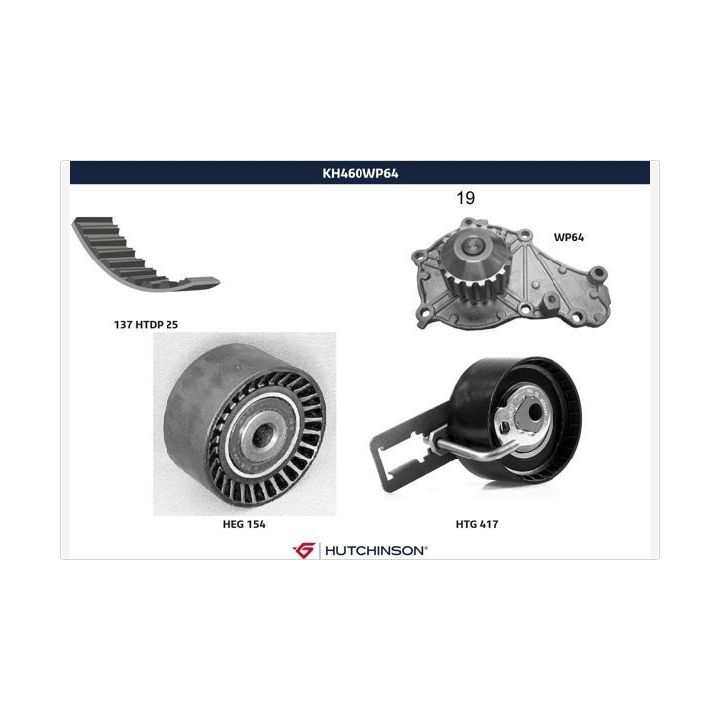 Vandens siurblio ir paskirstymo diržo komplektas HUTCHINSON KH 460WP64
