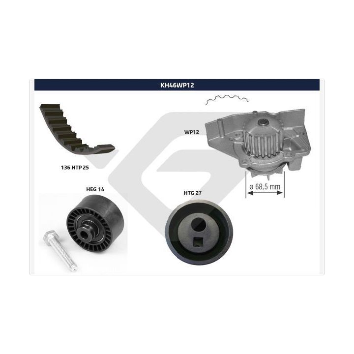 Vandens siurblio ir paskirstymo diržo komplektas HUTCHINSON KH 46WP12