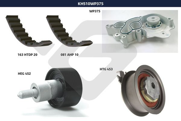 Vandens siurblio ir paskirstymo diržo komplektas HUTCHINSON KH 510WP375