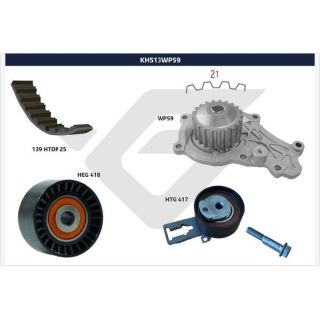 Vandens siurblio ir paskirstymo diržo komplektas HUTCHINSON KH 513WP59