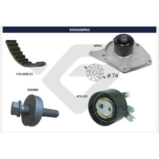 Vandens siurblio ir paskirstymo diržo komplektas HUTCHINSON KH 546WP63