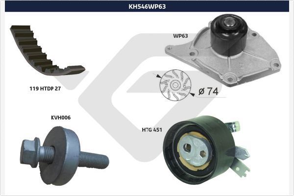 Vandens siurblio ir paskirstymo diržo komplektas HUTCHINSON KH 546WP63