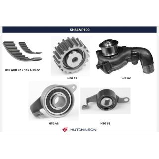 Vandens siurblio ir paskirstymo diržo komplektas HUTCHINSON KH 64WP100