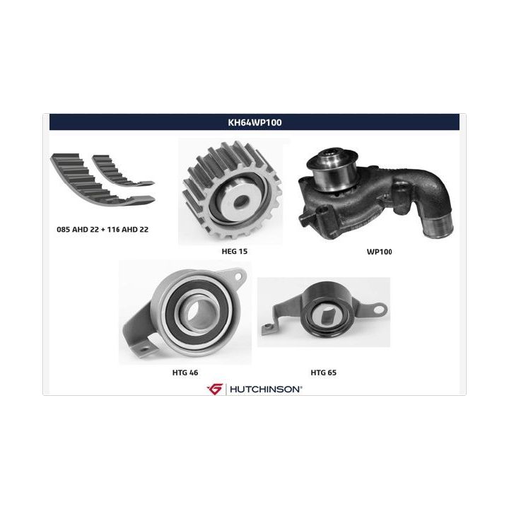 Vandens siurblio ir paskirstymo diržo komplektas HUTCHINSON KH 64WP100