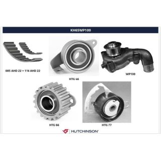 Vandens siurblio ir paskirstymo diržo komplektas HUTCHINSON KH 65WP100