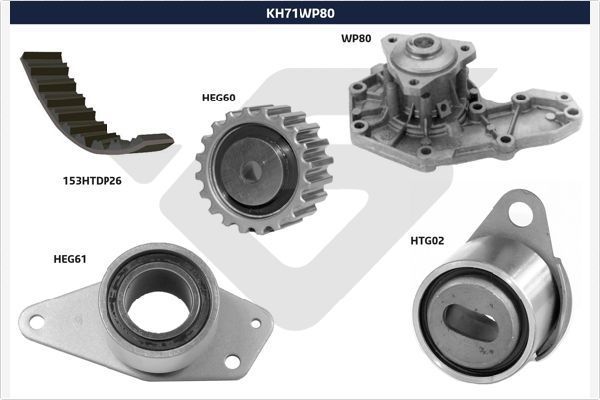 Vandens siurblio ir paskirstymo diržo komplektas HUTCHINSON KH 71WP80