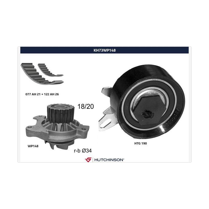Vandens siurblio ir paskirstymo diržo komplektas HUTCHINSON KH 73WP148