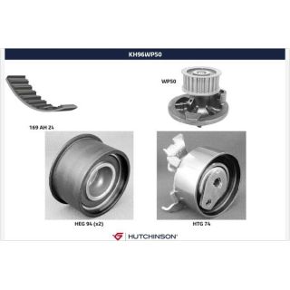 Vandens siurblio ir paskirstymo diržo komplektas HUTCHINSON KH 96WP50