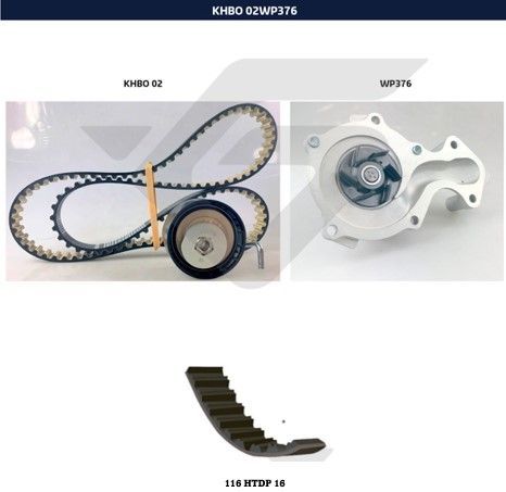 Vandens siurblio ir paskirstymo diržo komplektas HUTCHINSON KHBO 02WP376