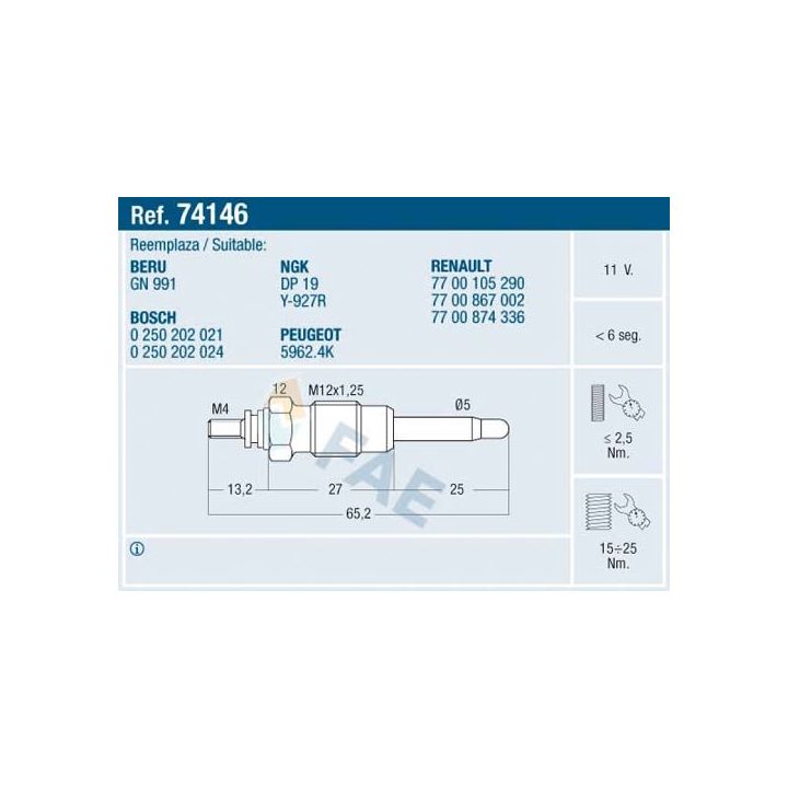Kaitinimo žvakė FAE 74146