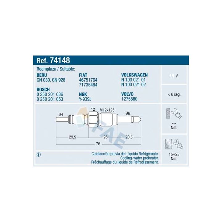 Kaitinimo žvakė FAE 74148