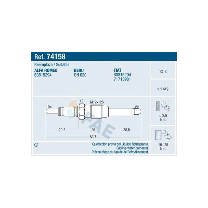Kaitinimo žvakė FAE 74158