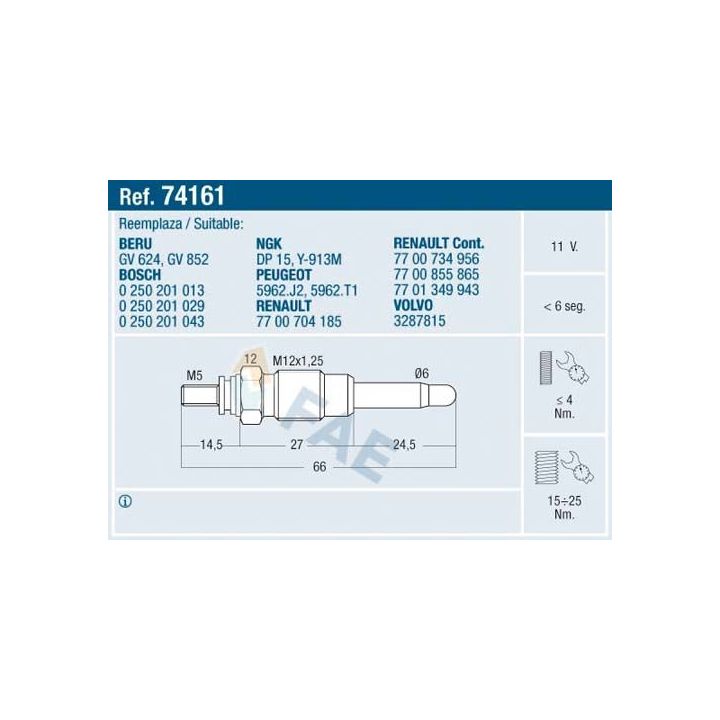 Kaitinimo žvakė FAE 74161