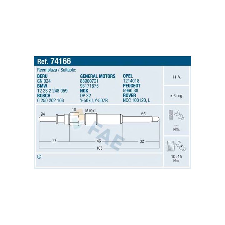 Kaitinimo žvakė FAE 74166
