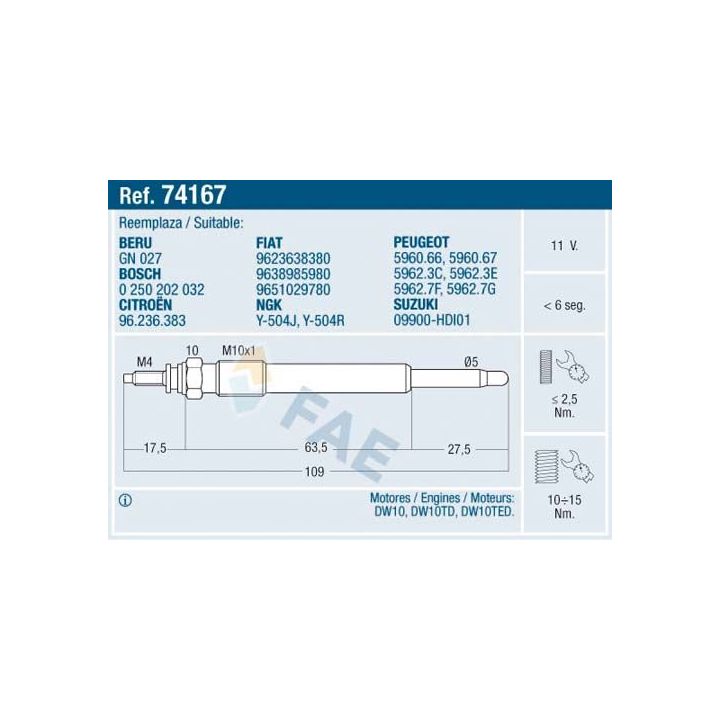 Kaitinimo žvakė FAE 74167