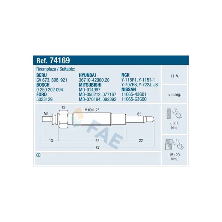 Kaitinimo žvakė FAE 74169