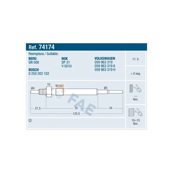 Kaitinimo žvakė FAE 74174