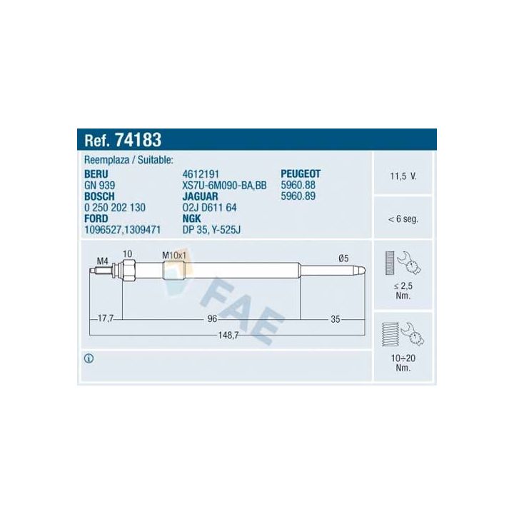 Kaitinimo žvakė FAE 74183