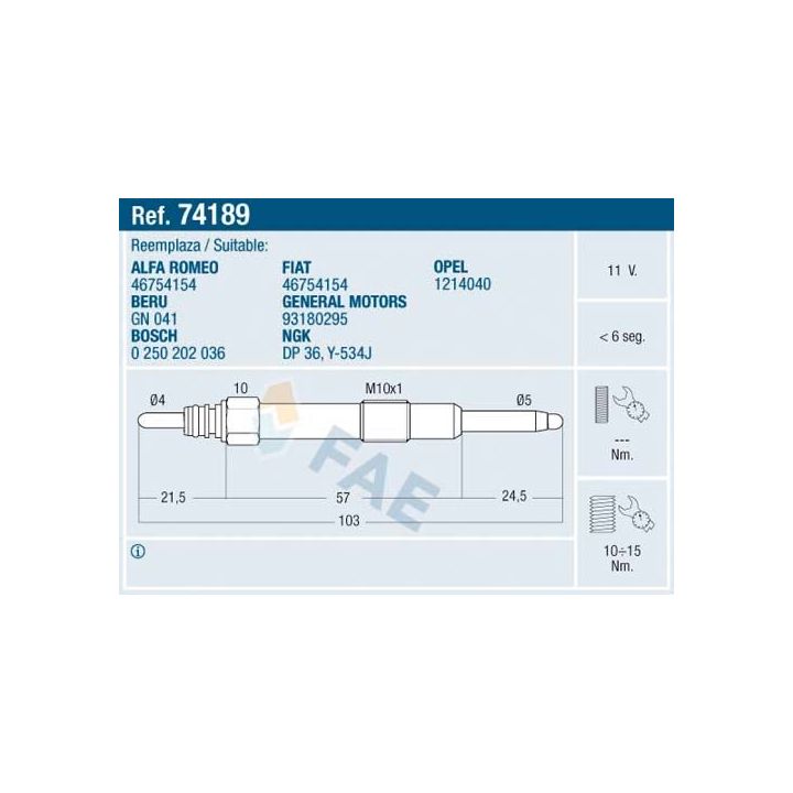 Kaitinimo žvakė FAE 74189